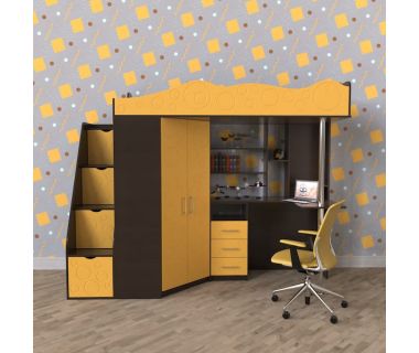 Детская кровать чердак с МДФ фасадами ДМ 37 А — ОХРА ЖЕЛТАЯ
