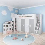 Детская кровать чердак со шкафом ДКЧ 81