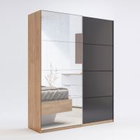 Шкаф-купе 1,5 м Двери Мат Лава / Зеркало,спальня Луна, Миромарк, LN-09-LV