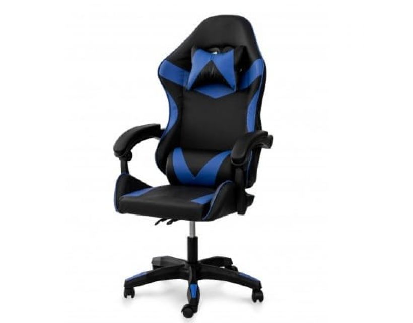 Геймерське комп'ютерне крісло Слім чорне з синім з підголовником в інтернет магазині "Меблі Даром"