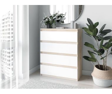 Комод с 4 ящиками и скрытыми ручками Т-215 Moreli (Морели) Дуб Сонома/Белый Комод с 4 ящиками и скрытыми ручками Т-215 Moreli (Морели) Дуб Сонома/Белый