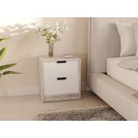Тумба нічна з 2 ящиками в спальню з чорними ручками Т-203 від Moreli (Морелі) Бетон/Білий