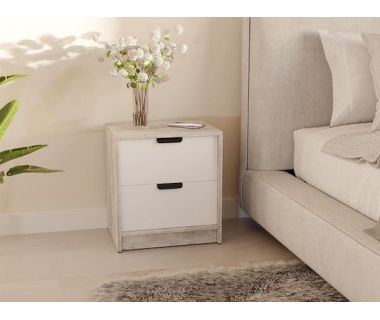 Тумба прикроватная с 2 ящиками в спальню с черными ручками Т-203 от Moreli (Морели) Бетон/Белый Тумба прикроватная с 2 ящиками в спальню с черными ручками Т-203 от Moreli (Морели) Бетон/Белый