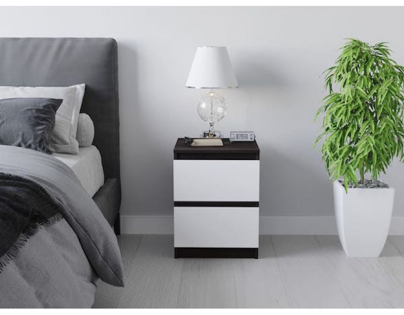 Тумба прикроватная в спальню, с фасадами без ручек Т-225 от Moreli (Морели) Венге темный/Белый