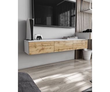 Подвесная тумба под ТВ в гостиную, TV тумба на 3 ящика, тумба под телевизор T-221 от Moreli (Морели) Белый/Аппалачи