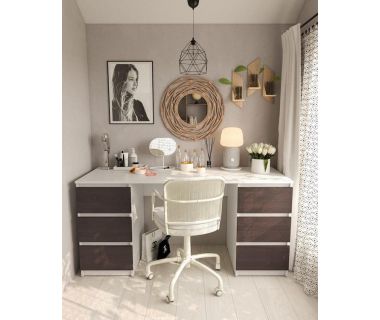 Стол компьютерный с двумя тумбами, стол письменный T-228 Белый/Венге темный