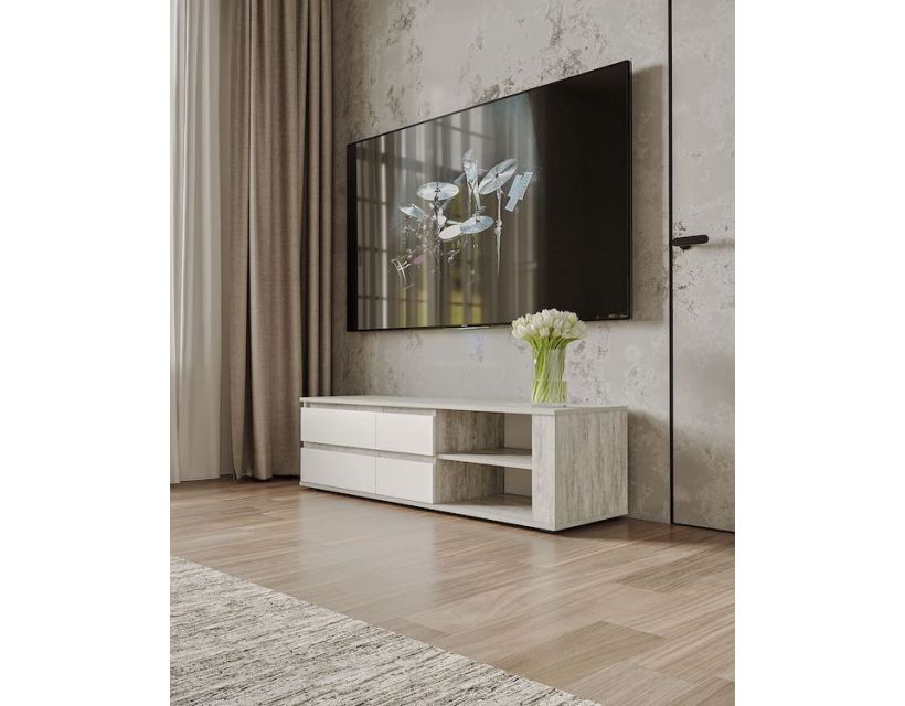 Тумба під телевізор із дверцятами TV Moreli (Морелі) Т-205 Бетон/Білий