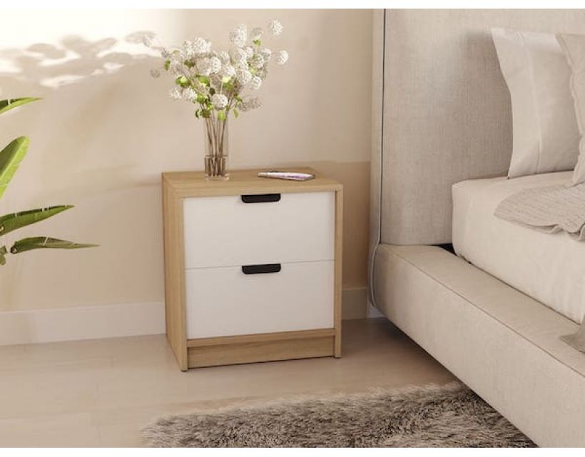 Тумба прикроватная с 2 ящиками в спальню с черными ручками T-203 от Moreli (Морели)