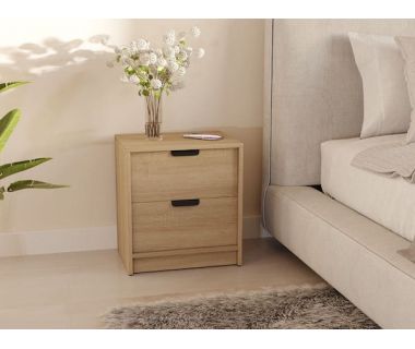 Тумба нічна з 2 ящиками в спальню з чорними ручками Т-203 від Moreli (Морелі) Дуб Сонома
