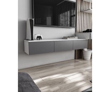 Підвісна тумба під ТВ у вітальню, TV тумба на 3 ящики, тумба під телевізор T-221 від Moreli (Морелі) Білий/Антрацит