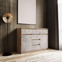 Комод для дому без ручок з 2 дверцятами та 5 ящиками T-227 від Moreli (Морелі) Дуб Сонома/Бетон