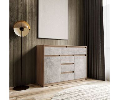 Комод для дома без ручек с 2 дверцами и 5 ящиками T-227 от Moreli (Морели) Дуб Сонома/Бетон Комод для дома без ручек с 2 дверцами и 5 ящиками T-227 от Moreli (Морели) Дуб Сонома/Бетон