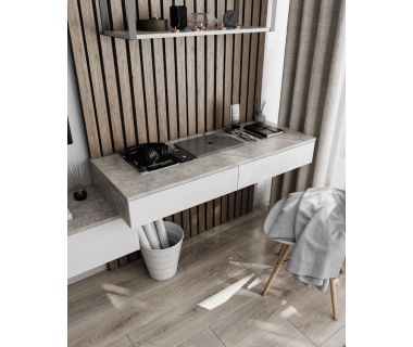 Стіл комп'ютерний підвісний на 2 ящики, письмовий стіл T-222 від Moreli (Морелі) Бетон/Білий