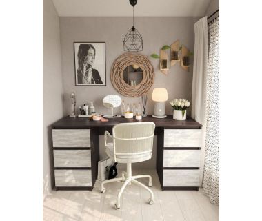 Стіл комп'ютерний з двома тумбами, письмовий стіл T-228 Венге темний/Бетон