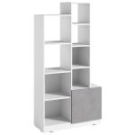 Стеллаж полки для книг и декора с дверцей PA-0003 от Moreli (Морели) Белый/Бетон Тефра