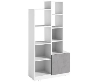 Стеллаж полки для книг и декора с дверцей PA-0003 от Moreli (Морели) Белый/Бетон Тефра