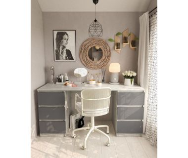 Стол компьютерный с двумя тумбами, стол письменный T-228 Бетон/Антрацит