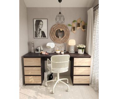 Стол компьютерный с двумя тумбами, стол письменный T-228 Венге темный/Дуб Сонома