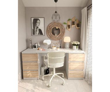 Стол компьютерный с двумя тумбами, стол письменный T-228 Белый/Дуб Сонома