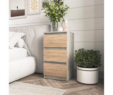 Прикроватная тумба на 3 ящика в спальню T-216 от Moreli (Морели) Бетон/Дуб Сонома