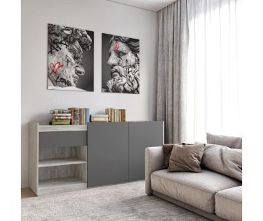 Комод без ручек с двумя дверцами, ящиком и полками RS-3 Moreli (Морели) Бетон/Антрацит Комод без ручек с двумя дверцами, ящиком и полками RS-3 Moreli (Морели) Бетон/Антрацит