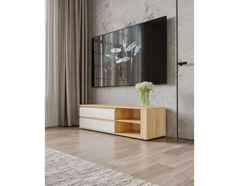 Тумба під телевізор із дверцятами TV Moreli (Морелі) Т-205 Дуб Сонома/Білий