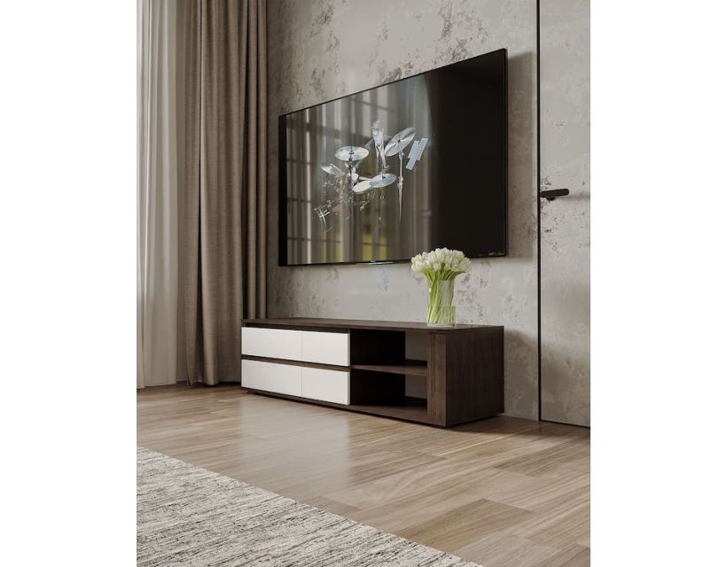 Тумба під телевізор із дверцятами TV Moreli (Морелі) Т-205 Венге темний/Білий