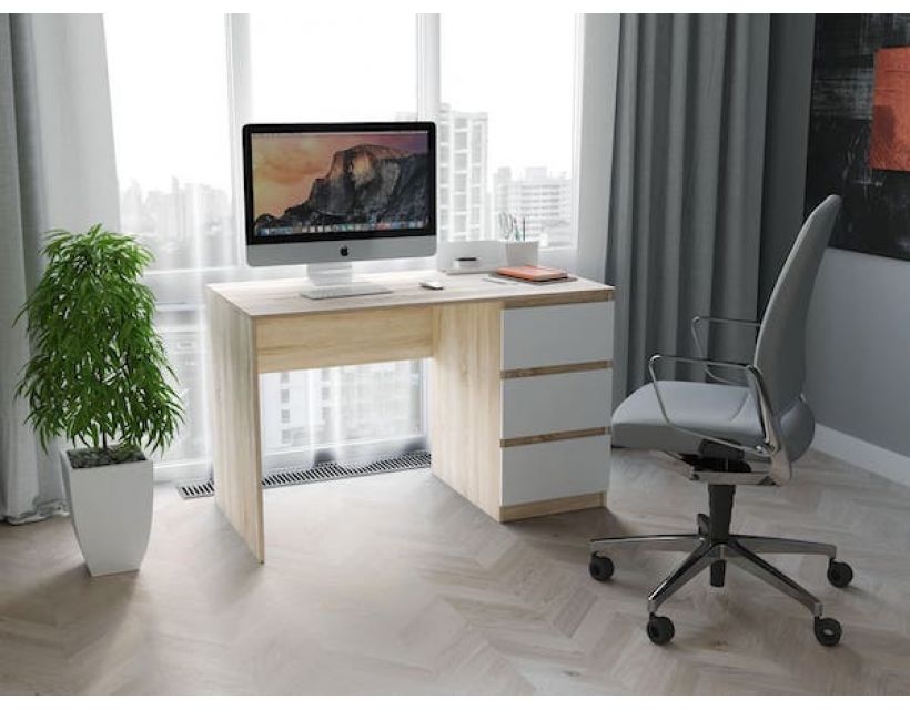 Комп'ютерний стіл, письмовий стіл з трьома ящиками T-224 від Moreli (Морелі) Дуб Сонома/Білий