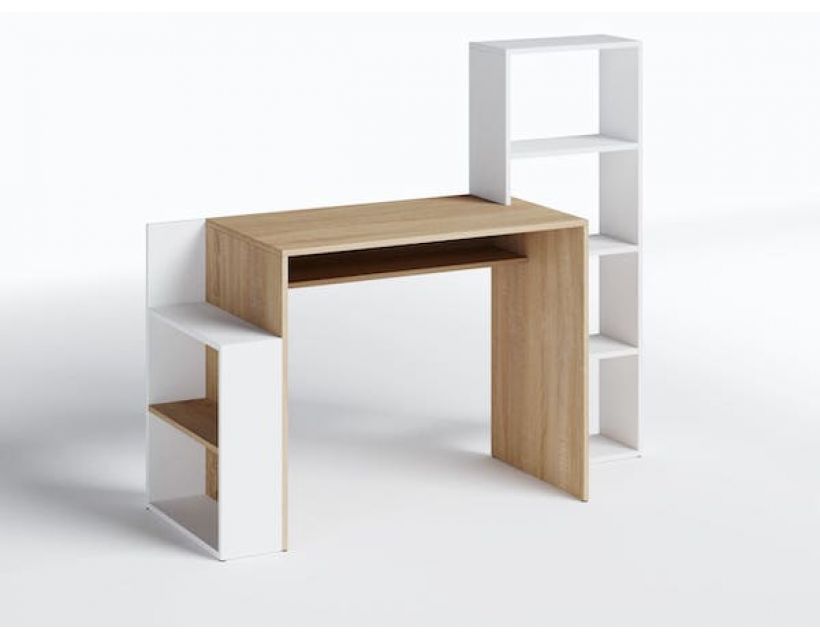 Стіл комп'ютерний, письмовий стіл з полицями ST-0025 від Moreli (Морелі) Білий/Дуб Сонома
