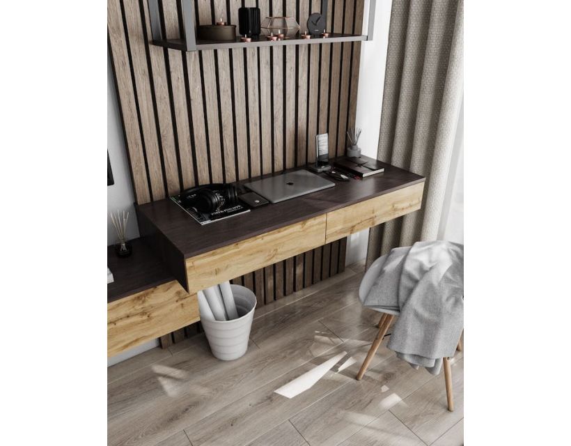 Стіл комп'ютерний підвісний на 2 ящики, стіл письмовий T-222 від Moreli (Морелі) Венге темний/Аппалачі