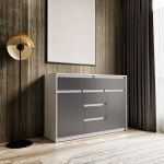 Комод для дома без ручек с 2 дверцами и 5 ящиками T-227 от Moreli (Морели) Белыйй/Антрацит