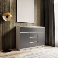 Комод для дома без ручек с 2 дверцами и 5 ящиками T-227 от Moreli (Морели) Белыйй/Антрацит