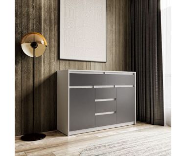 Комод для дома без ручек с 2 дверцами и 5 ящиками T-227 от Moreli (Морели) Белыйй/Антрацит Комод для дома без ручек с 2 дверцами и 5 ящиками T-227 от Moreli (Морели) Белыйй/Антрацит