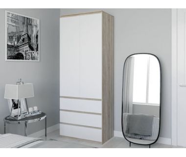 Шкаф распашной для одежды с трубой T-211 от Moreli (Морели) Дуб Сонома/Белый