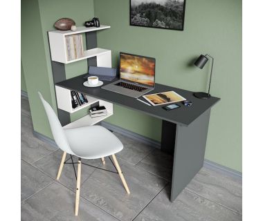 Стіл комп'ютерний, письмовий стіл з полицями ST-0024 від Moreli (Морелі) Антрацит/Білий