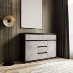 Комод для дома без ручек с 2 дверцами и 5 ящиками T-227 от Moreli (Морели) Венге темный/Бетон