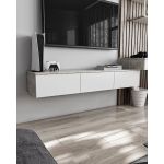 Підвісна тумба під ТВ у вітальню, TV тумба на 3 ящики, тумба під телевізор T-221 від Moreli (Морелі) Бетон/Білий