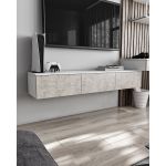 Підвісна тумба під ТВ у вітальню, TV тумба на 3 ящики, тумба під телевізор T-221 від Moreli (Морелі) Білий/Бетон