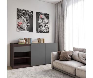 Комод без ручек с двумя дверцами, ящиком и полками RS-3 Moreli (Морели) Венге темный/Антрацит Комод без ручек с двумя дверцами, ящиком и полками RS-3 Moreli (Морели) Венге темный/Антрацит