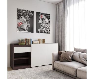 Комод без ручек с двумя дверцами, ящиком и полками RS-3 Moreli (Морели) Венге темный/Белый Комод без ручек с двумя дверцами, ящиком и полками RS-3 Moreli (Морели) Венге темный/Белый