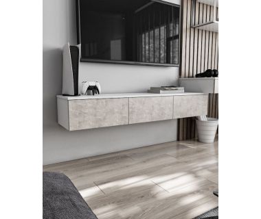 Підвісна тумба під ТВ у вітальню, TV тумба на 3 ящики, тумба під телевізор T-221 від Moreli (Морелі) Білий/Бетон