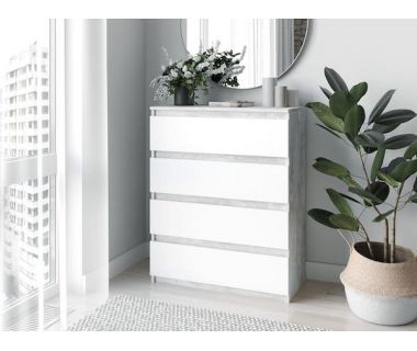 Комод с 4 ящиками и скрытыми ручками Т-215 Moreli (Морели) Бетон/Белый