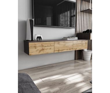 Подвесная тумба под ТВ в гостиную, TV тумба на 3 ящика, тумба под телевизор T-221 от Moreli (Морели) Венге