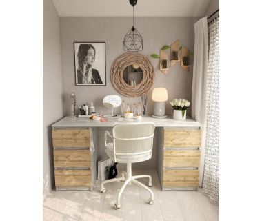 Стол компьютерный с двумя тумбами, стол письменный T-228 Бетон/Аппалачи