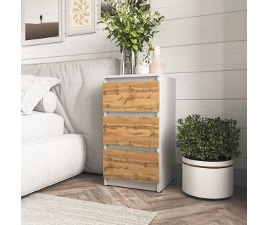 Прикроватная тумба на 3 ящика в спальню T-216 от Moreli (Морели) Белый/Аппалачи