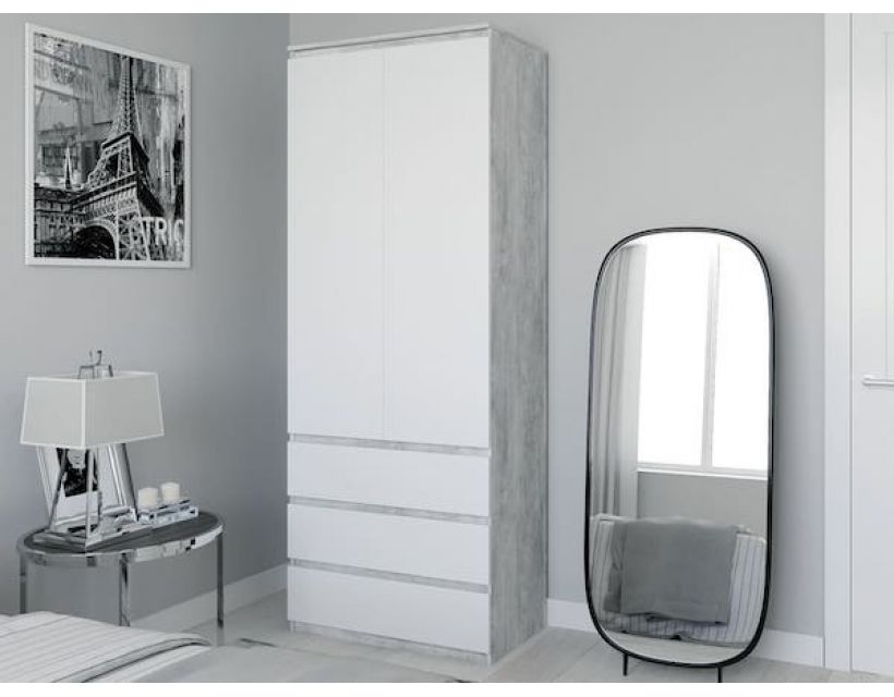 Шкаф распашной для одежды с трубой T-211 от Moreli (Морели) Бетон/Белый