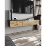 Підвісна тумба під ТВ у вітальню, TV тумба на 3 ящики, тумба під телевізор T-221 від Moreli (Морелі) Венге