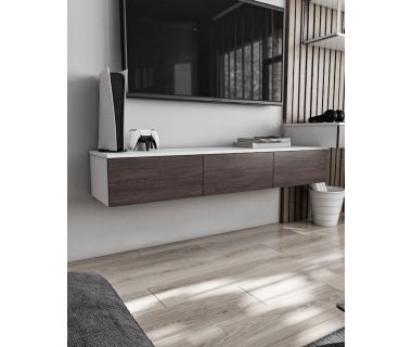 Підвісна тумба під ТВ у вітальню, TV тумба на 3 ящики, тумба під телевізор T-221 від Moreli (Морелі) Білий/Венге темний