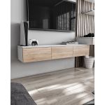 Підвісна тумба під ТВ у вітальню, TV тумба на 3 ящики, тумба під телевізор T-221 від Moreli (Морелі) Білий/Дуб Сонома