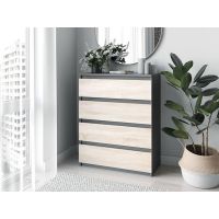 Комод с 4 ящиками и скрытыми ручками Т-215 Moreli (Морели) Антрацит/Дуб Сонома